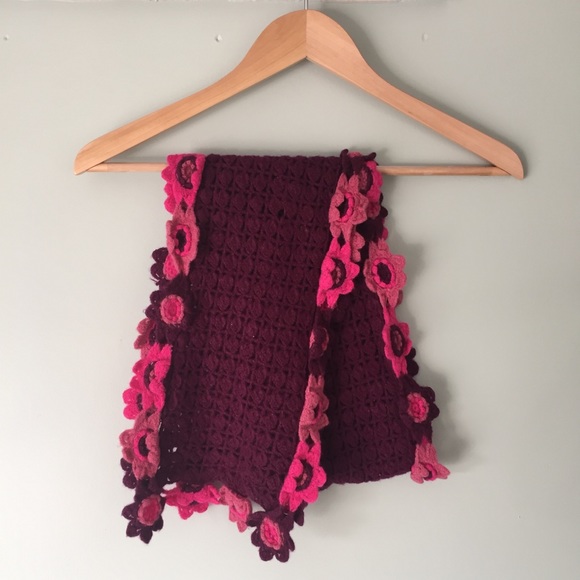 American Eagle Pink Flower Trimmed Open Knit Scarf